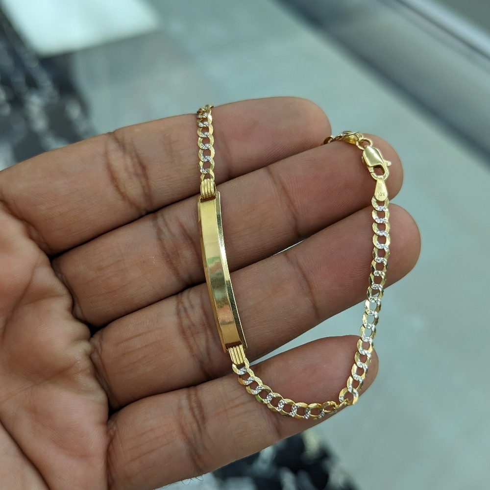 10kt Real Gold Cuban Diamond Cut ID Bracelet 8 Inches